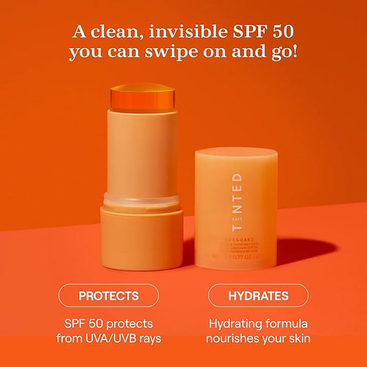 Live Tinted Hueguard Invisible Sunscreen Stick SPF 50: Waterproof, Sweatproof, Body and Face Sun screen Stick, Roll On Sun Screen, No White Cast & Hydrating Tinted Sunscreen, Reef Friendly, 0.77oz/22g