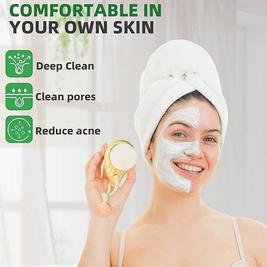Premium Face Scrubber Set, Facial Cleansing Brush for Exfoliator, Natural Bristle Face Scrubber for Lymphatic Drainage, Unclog Pores, Sensitive Skin, Reduce Ance, Glowing, 2 Pack(Soft & Dry)