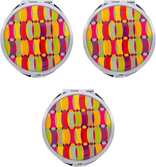 Stephanie Imports Set of 3 Double Sided Magnifying Compact Slim Mirrors with Printed Insert (Circle - Rainbow Bend)