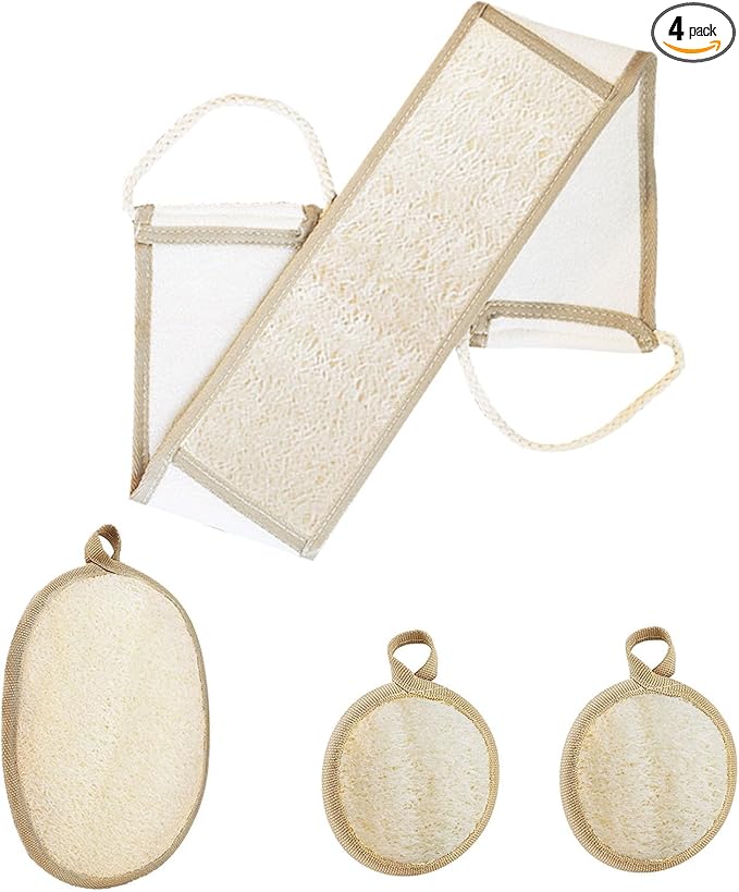 Loofah Sponge Exfoliating Body Scrubber(4 Pack), Zenidoo Natural Loofah Face Pad Bath Shower Body Scrubber for Women and Men, Made with Eco-Friendly and Biodegradable Luffa Pads,Large Size