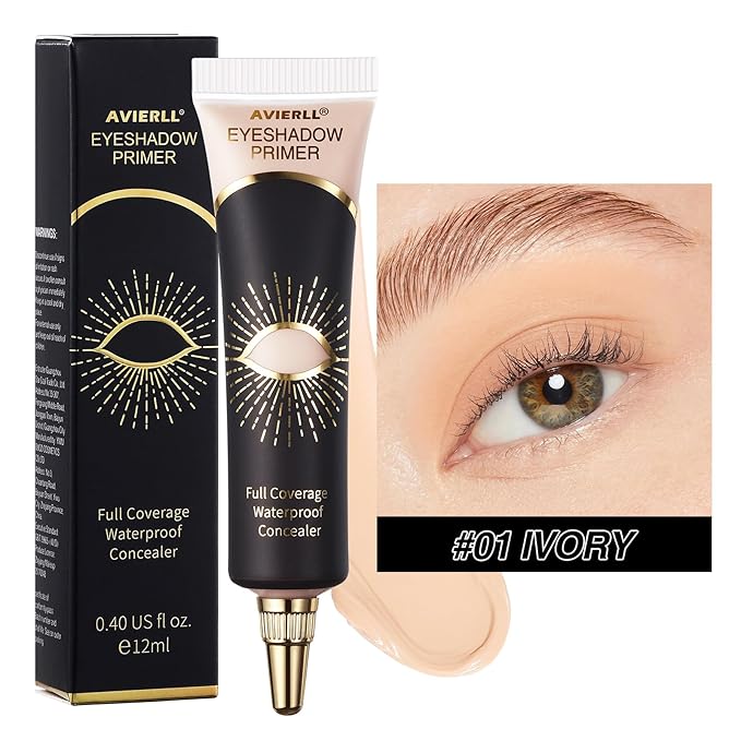 Eyeshadow Primer,Eye Primer,Makeup Primer Long Lasting Cream Eyeshadow Base,Primer Face Makeup,Full Coverage Waterproof Concealer 1 Pens -0.40 fl oz (01_IVORY)