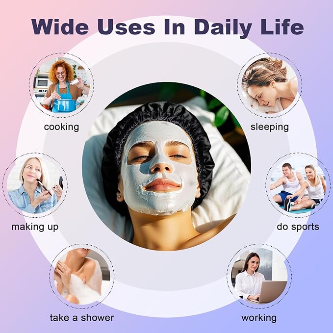 2PCS Silk Sleeping Bonnet，Double Layer Satin Bonnet for Women，Adjustable Silk Hair Cap, Shower Cap, Ideal Gift (Black+Blue)