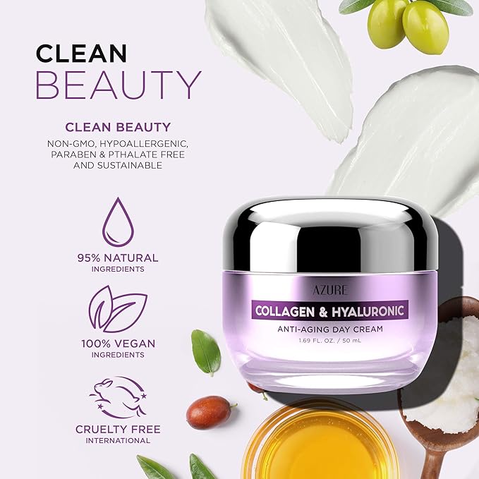 Azure Dermatologist Tested Collagen & Hyaluronic Acid Face Moisturizer - K Beauty - Anti-Aging Cream for Wrinkle Repair & Deep Hydration Face Cream - Korean Skincare - All Skin Type 1.69 fl oz