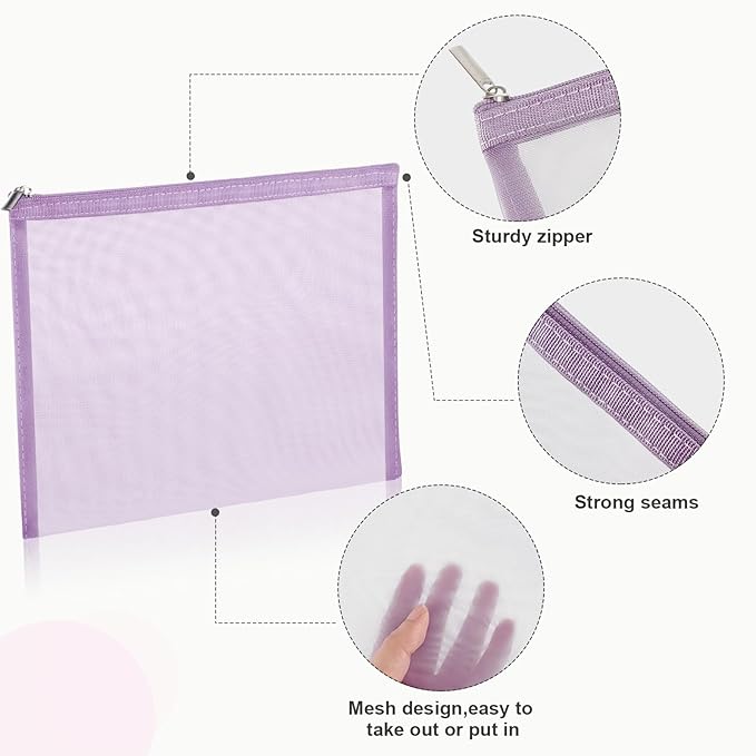 Boao 6 Pieces Mesh Makeup Bags Mesh Cosmetic Bag Portable Travel Organizing Zipper Pouch Toiletries Makeup Pouches for Home Office Travel Accessories (Light Purple)
