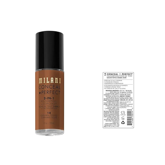 Milani Conceal + Perfect 2-in-1 Foundation + Concealer - Golden Toffee (1 Fl. Oz.) Cruelty-Free Liquid Foundation - Cover Under-Eye Circles, Blemishes & Skin Discoloration for a Flawless Complexion