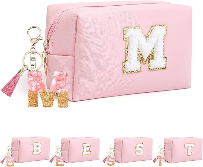 Birthday Gifts for Women Her,Travel Cute Makeup Bag,Large Capacity Cosmetic Bags for Women Makeup Pouch PU Leather Waterproof Cosmetic Bag (M, Pink)