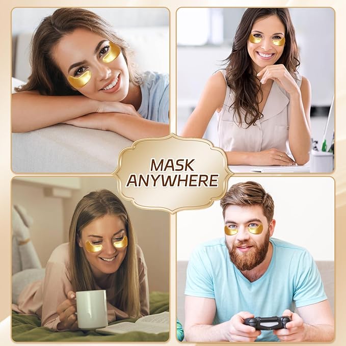 50 Pairs Under Eye Patches,24k Gold Gold Eye Mask,Eye Mask with Collagen,Eye Gel Pads for Puffy Eyes and Dark Circles,Reduces Wrinkles RevitalisesYour Skin, Skincare Treatment for Women Men