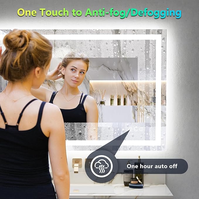 48x38 Inch RGB LED Bathroom Mirror Front Light and RGB Backlit Lighted Vanity Mirror for Bathroom Wall Mounted Dimmable Anti Fog Memory Shatter-Proof IP54 Waterproof Horizontal/Vertical