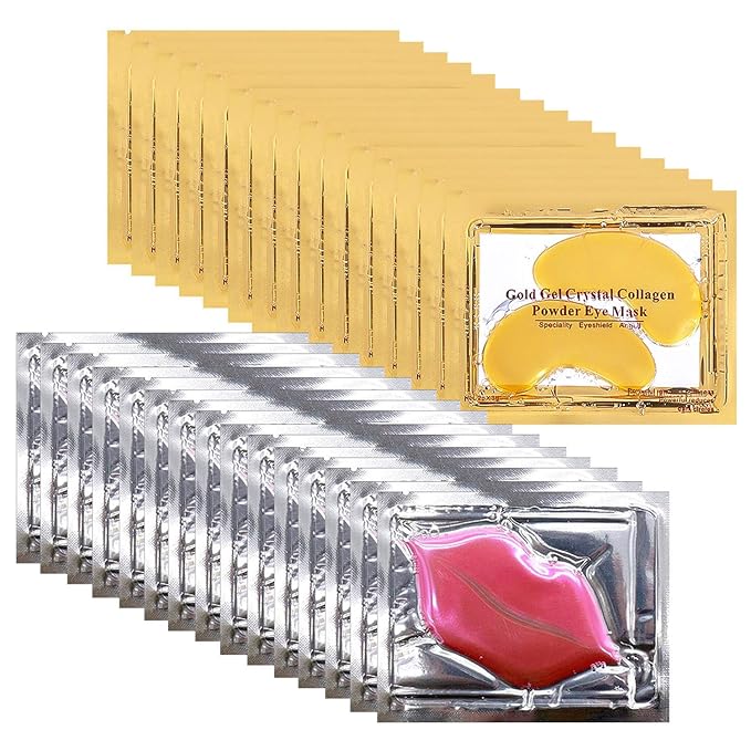 30 Pairs Lip Masks & Gold Hydrogel Collagen Eye Masks, Under Eye Patches Gel Pads for Dark Circles and Puffiness, Moisturizing & Anti-Ageing Skincare for All Skin Types