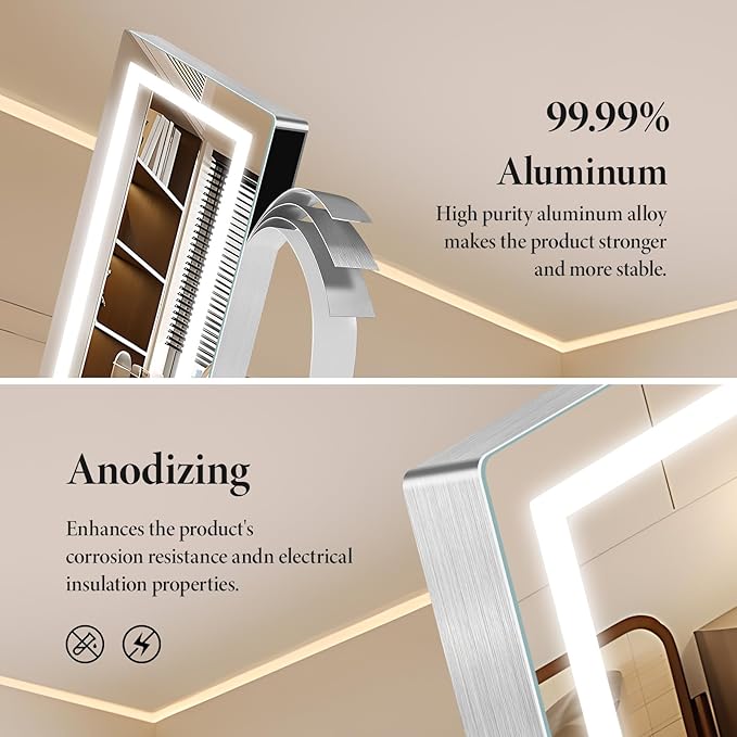 Makeup Mirror with Lights and 5X Magnification, 360°Rotation Lighted Makeup Mirror, Free Adjustable Angle and Height, Mirror with Lighting with Smart Touch for Bedroom Tabletop, Gift for Women