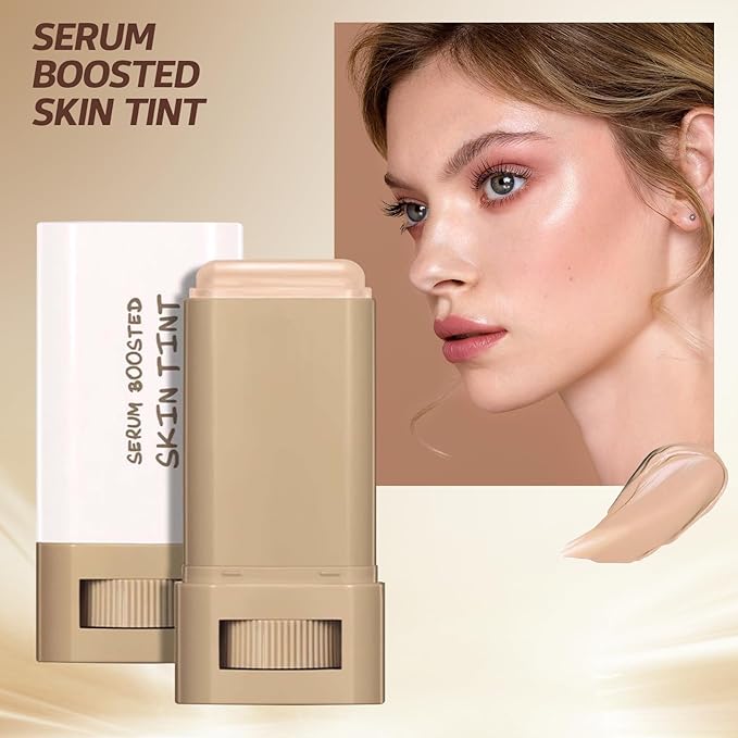 Beauty Balm Serum Boosted Skin Tint, Solid Tinted Moisturizing Serum Foundation Stick, Buildable Medium-to-Full Coverage Contour Stick for Face Makeup (#01)