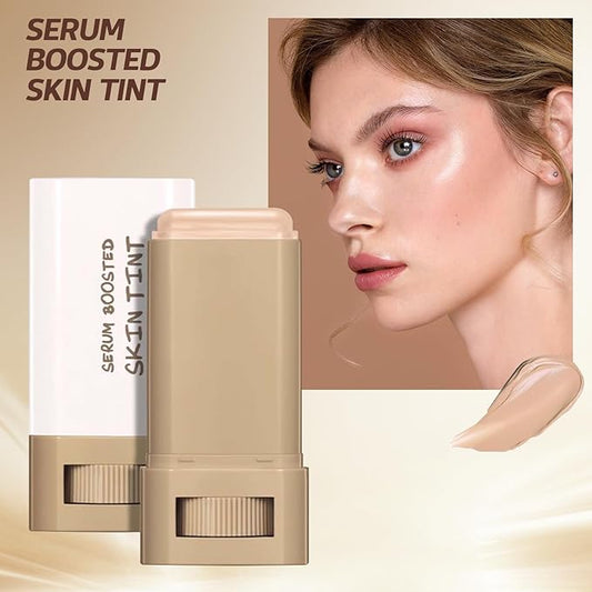 Beauty Balm Serum Boosted Skin Tint, Solid Tinted Moisturizing Serum Foundation Stick, Buildable Medium-to-Full Coverage Contour Stick for Face Makeup (#01)