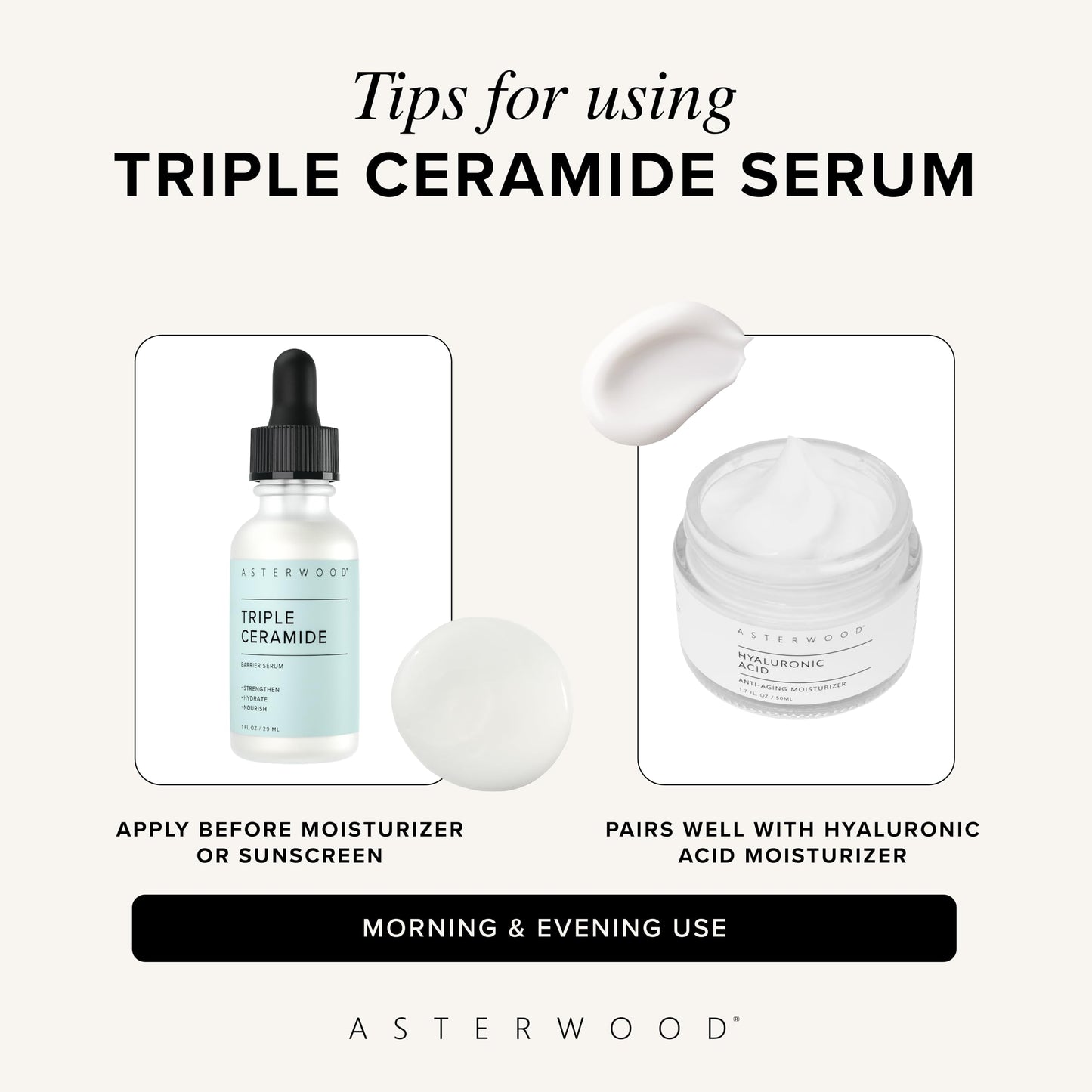 Asterwood Ceramide Barrier Repair Serum - Hydrating, Calming, & Barrier-Restoring Skin Facial Serum - with Triple Ceramide Complex, Squalane, Hyaluronic Acid - Fragrance-Free, Cruelty-Free - 1 Fl Oz