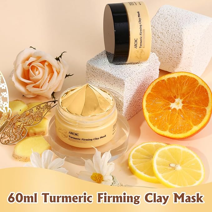 4 Pack Clay Mask, Vitamin C Turmeric Dead Sea Mud Facial Mask, Rose, Green Tea Clay Masque Set - Weekly Self Care Spa Gift for Women and Men, Skincare for Deep Cleansing Pore Minimizing Face Treatment