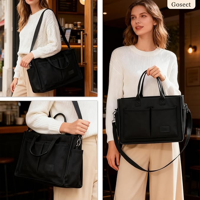 Canvas Tote Bag for Women With Pockets, Laptop Work Crossbody Purses Everything Shoulder Tote Bag Everyday Satchel Handbags