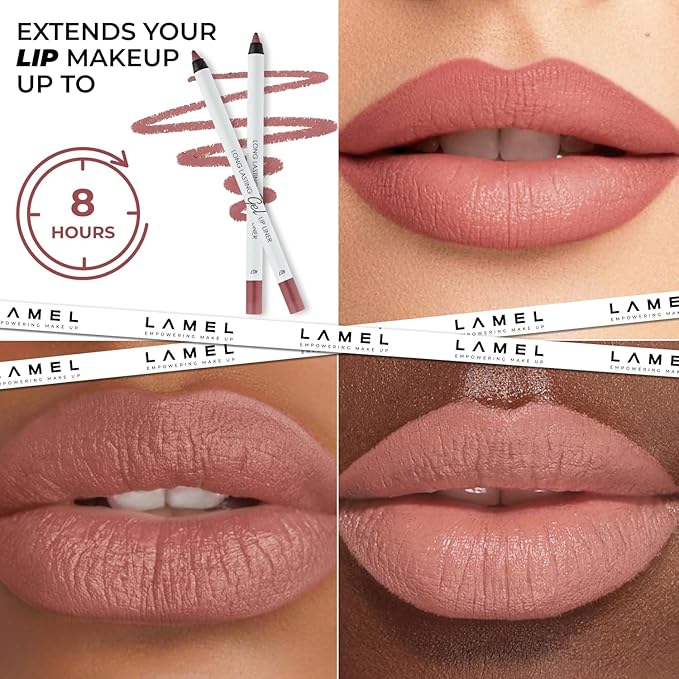 Matte Gel Lip Liner Pencil 5 Pcs Set - Creamy, Sharpenable, Longwear, Waterproof Lip Combo - Nude Pink 407, Nude 409, Red 411, Mauve 410 and 412