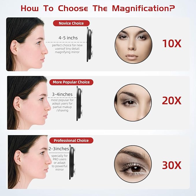 30X Magnifying Mirror, 6inch Magnified Mirror with 3 Suction Cups, Compact Travel Mirror for Makeup, Shaving, Blackhead Removal (Black-30X)