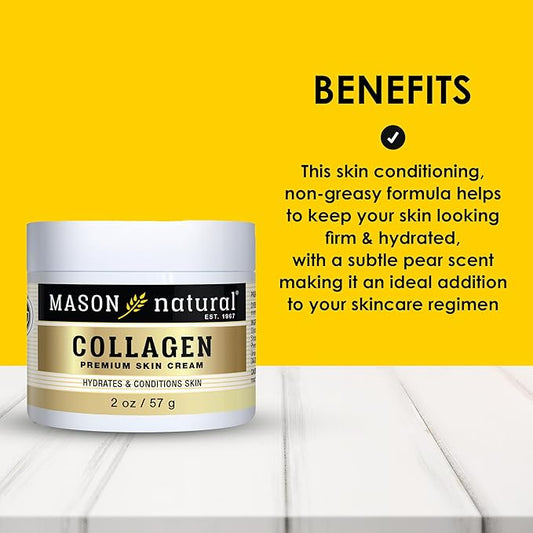 MASON NATURAL Collagen Premium Skin Cream - Anti Aging Face and Body Moisturizer, Intense Skin Hydration and Firmness, Pear Scent, Paraben Free, 2 OZ (3-Pack)