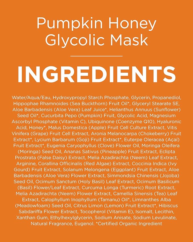 Andalou Naturals Pumpkin Honey Glycolic Mask (NEW FORMULA) - Exfoliating Face Mask with Glycolic Acid, Vitamin C for a Radiant Glow - Gentle Exfoliant Removes Dirt & Dry Skin Cells - 1.7 fl oz