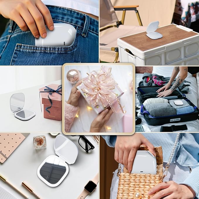 Adjustable Brightness Compact Mirror, Lighted Travel Mirror with 1X/10X Magnifying,Double Sided,Mini Dimmable Portable for Handbag and Pocket, USB C Charging,for Girls Women(with USB Cable)