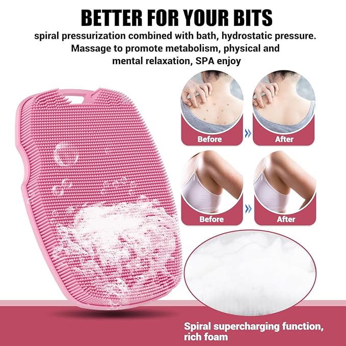 Silicone Body Scrubber - Zinc Infused-Highly Elastic Bristles Exfoliating Body Scrubber for Shower Body,Cellulite Reduction,Blood Circulation - Pink