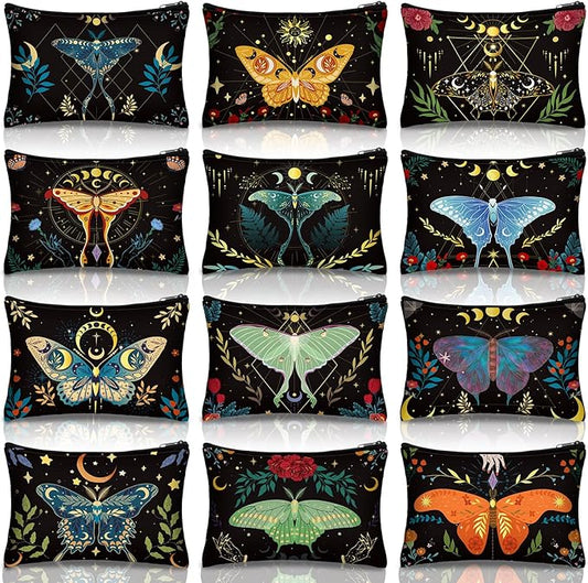 Kajaia 12 Pcs Butterfly Makeup Bags Cute Portable Travel Purse Toiletry Pocket Make up Organizer Storage Zipper Pouch Makeup Brush Cosmetic Bags for Women Adult Aesthetic Stuff