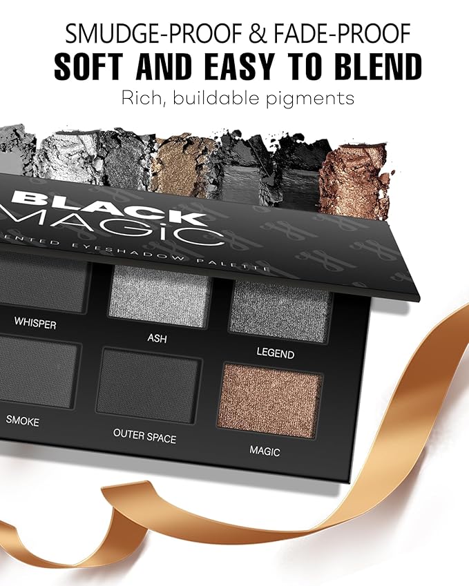 Black Smoky Eye Shadow Palette - 8 Color Dark Grey Smokey Eyeshadow for Goth Makeup, Pigmented & Long Lasting