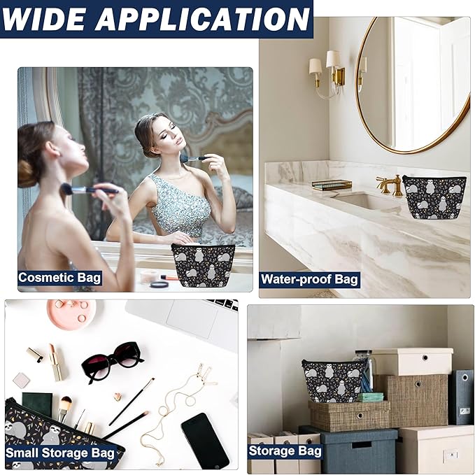 Makeup Bag for Purse, Waterproof Funny Cute Baby Sloths Leaves Cosmetic Bag for Women, Zipper Travel Toiletry Gift 9.5×5.9 Inch