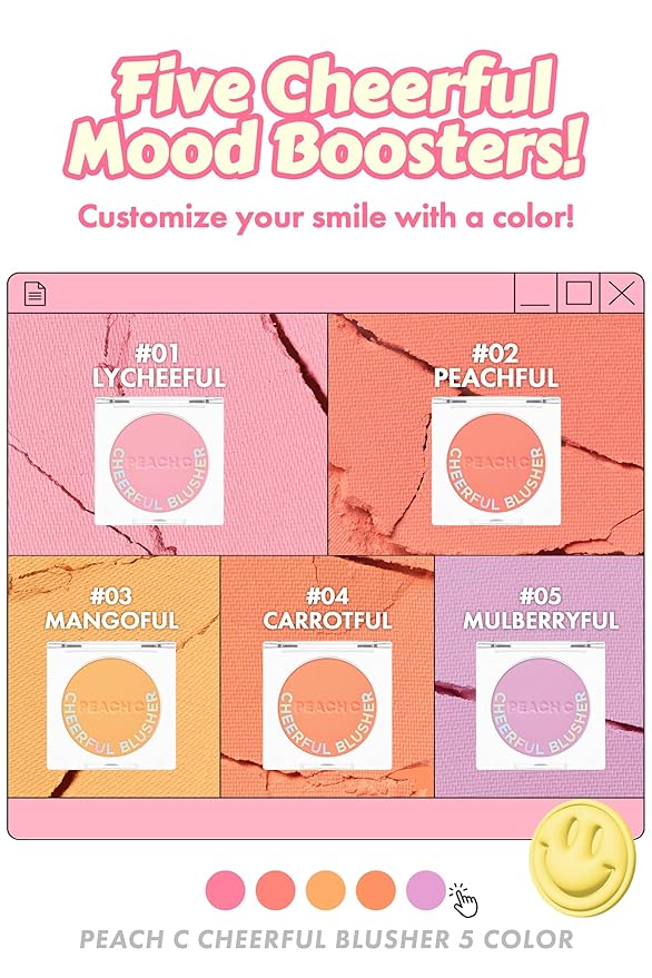 PEACH C Cheerful Blusher | Lavender Purple Blush for Cheeks | Korean Makeup Creamy Powder | Fine Pigmented | Compact Make Up 0.14 Oz. (05 Mulberryful)