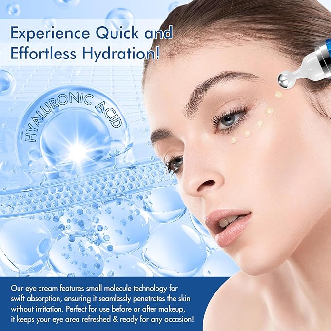 5% Caffeine Eye Cream for Dark Circles and Puffiness, Under Eye Serum for Wrinkles, Eye Serum for Under Eye Bags Fine Lines with 360° Eye Massage Ball, Morning Night Eye Skin Care for Men and Women