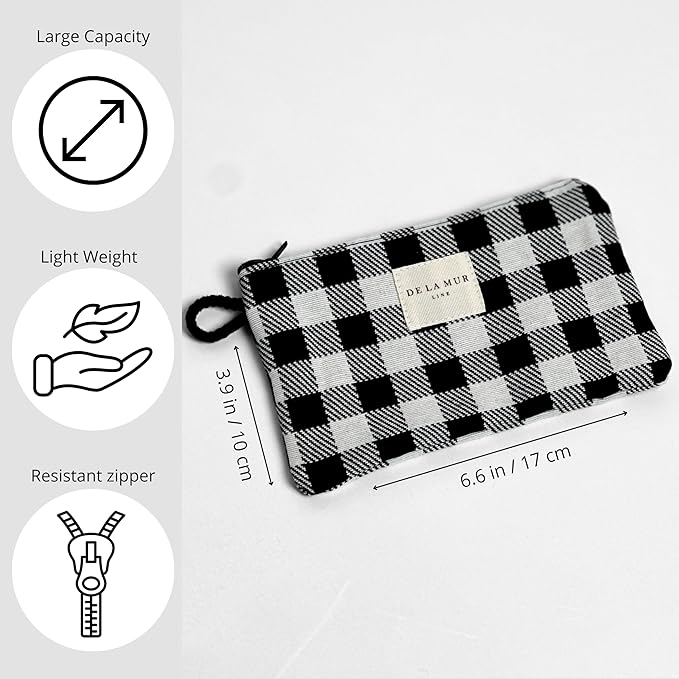 Medium Black & White Checkered Travel Size Toiletries Cosmetic Bag – Travel Makeup Organizer, Toiletry Bag, & Coin Purse for Women, Perfect Gifts for Travel, Made in Barcelona, Spain