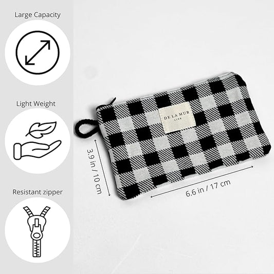 Medium Black & White Checkered Travel Size Toiletries Cosmetic Bag – Travel Makeup Organizer, Toiletry Bag, & Coin Purse for Women, Perfect Gifts for Travel, Made in Barcelona, Spain