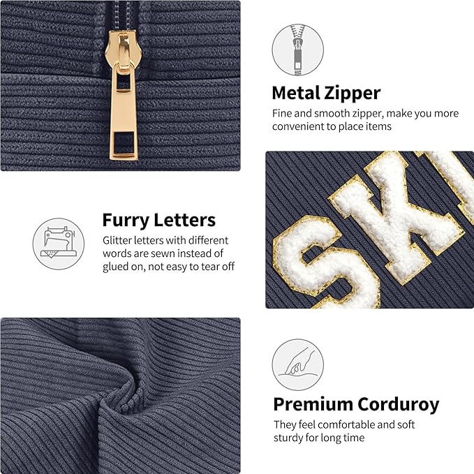 MAGEFY Small Makeup Bag for Purse Portable Makeup Pouch with Compartments Corduroy Make up Bag for Women Travel Cosmetic Essential (Dark Gray, SKIN)