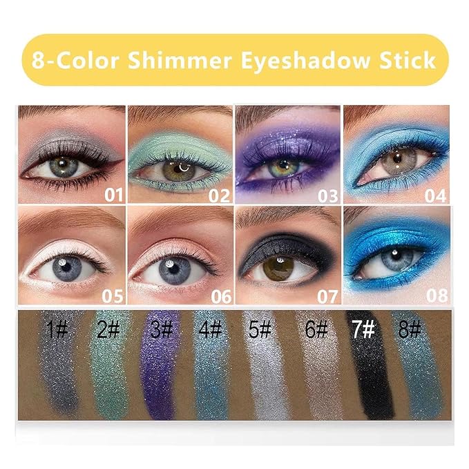 Black Eyeshadow Stick, Highlighter Eye Liner,Eye Brightener Stick, Shimmer Creamy Eyeshadow, Waterproof Eyeshadow Pencil Long Lasting Eye Shadow Makeup.#7 black shimmer