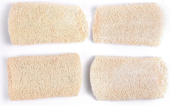 KADS Natural Loofah Sponge, Unbleached, 4 Pcs Luffa in Bulk, Eco Friendly Deep Clean Exfoliating Bath Scrubber for Adults, Men and Women Shower and Body Skin Care (12cm Length)