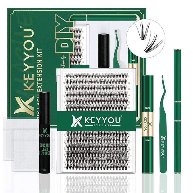 DIY Lash Extension Kit KEYYOU 300Pcs Individual Eyelash Extension Kit 30D 0.07C Curl 9-18MIX Lash Clusters Kit with Lash Glue Remover Applicator Easy to Use for Beginners(Kit-30D-0.07C,9-18MIX)