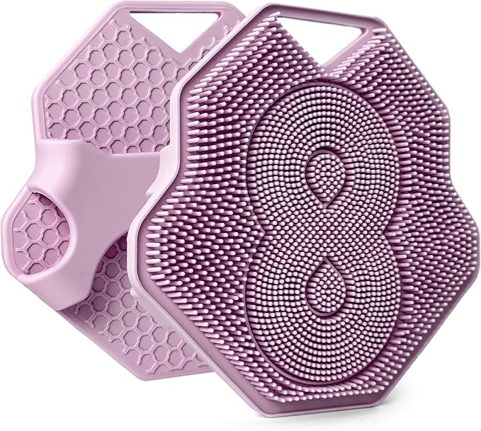 Lintach™ Silicone Body Scrubber – Gentle Exfoliating Body Scrubber – Ergonomic Shower and Bath Brush for Men and Women – Reusable and Food-Grade Silicone Brush for Smooth, Supple Skin, (Purple)