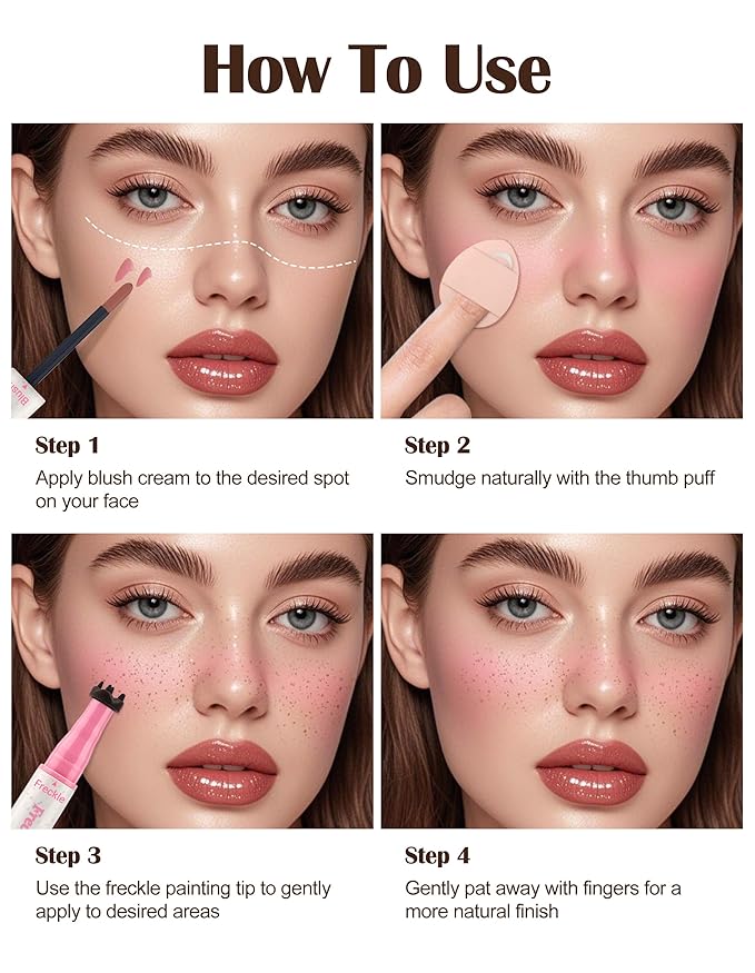 Freckle Pen and Liquid Blush Makeup Set, Freckle Stamp, Freckle Blush Liquid Pencil with Powder Puff, Freckles Tattoo, Waterproof Quick Dry Long Lasting, Natural Sun-kiss Face Makeup #01