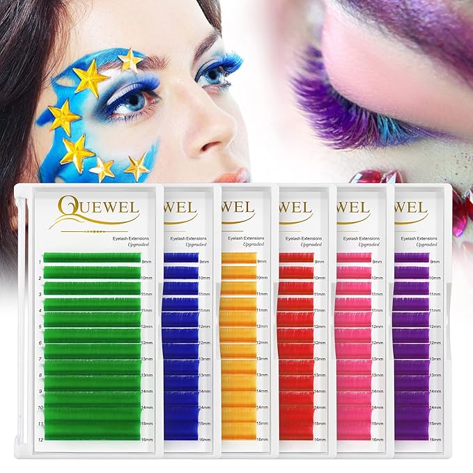 QUEWEL Easy Fan Volume Lashes .07 D Curl Purple 9-16mm Mixed Lash Tray Color Extensions Self Fanning 2D-10D Eyelash Extensions (Purple 0.07 D 9-16mm)