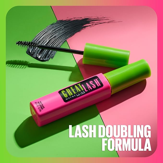 Maybelline Great Lash Washable Mascara Makeup, Volumizing Lash-Doubling Formula That Conditions As It Thickens, Very Black, 1 Count