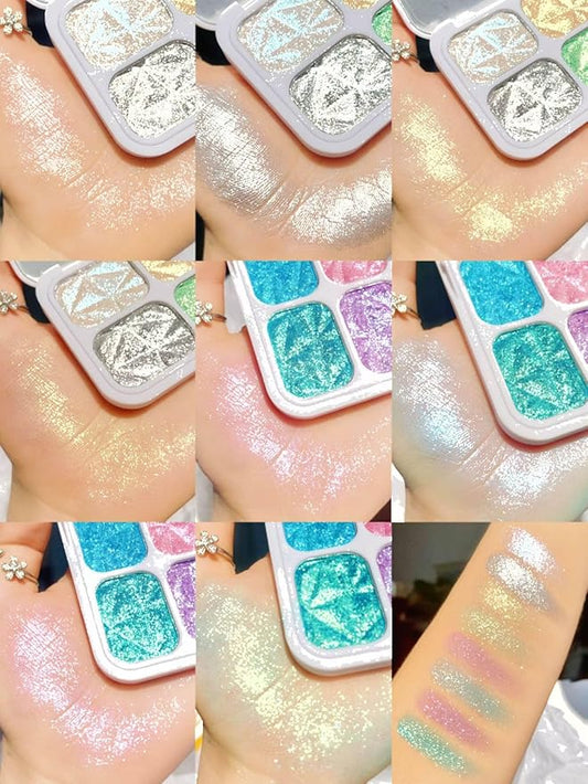 8 Colors Highlighter Makeup Palette，Shimmer Glitter Multichrome Highlight Powder luminizers，All Sparkling Shades Can Be layered or Worn Individually to Enhance & Brighten Your Face Features