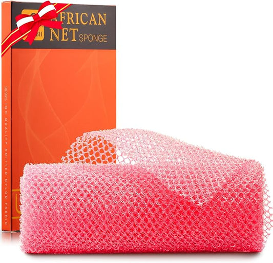 African Net Sponge African Net Long Net Bath Sponge Exfoliating Shower Body Scrubber Back Scrubber Skin Smoother,Great for Daily Use (Pink)