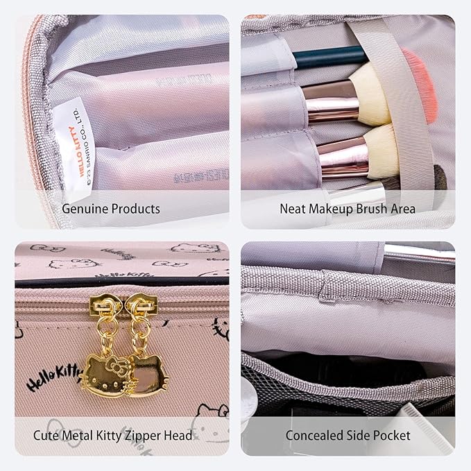 AmBealla Make up Bag Travel Cosmetic Bags Brush Holder Zipper Pouch Case Organizer Cute Organizer Suitable for Purse for Women (Light Pink 2PCS)