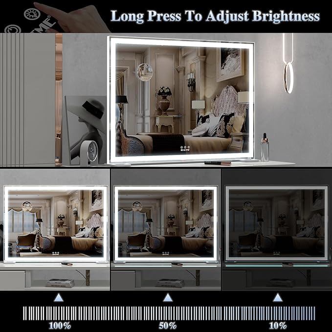 BEAUTME Vanity Mirror with Lights for Tabletop,Hollywood Lighted Makeup Mirror for Dressing Room & Bedroom,Big Desk Mirror Vanity (920×150×680mm)