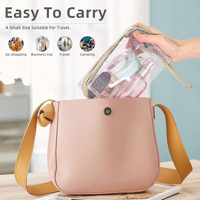 Clear Colorful Makeup Bag, Thick PVC Small Clear Toiletry Bag for Travel, Waterproof Cosmetic Bag with Durable Zipper & Detachable Strap, Cute Transparent Pouch Organizer for Women, 7.1×4×3 Inch Gray