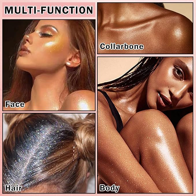 AWCCXMYM Glitter Powder Highlighter Powder Smooth Brighten Natural Flawless Mineral Shimmer Powder Makeup for Face Body Hair Instantly Glowing Vegan & Cruelty Free 02#Fairy Pink