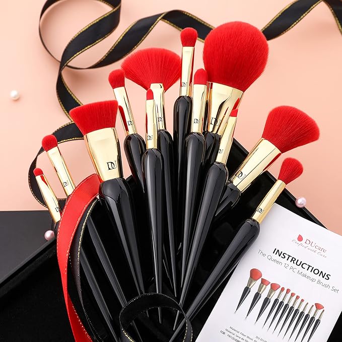 DUcare Makeup Brushes 12Pcs The Queen Series Makeup Brush set Premium Gifts Kabuki Foundation Blending Face Powder Blush Concealers Eye Shadows Brushes