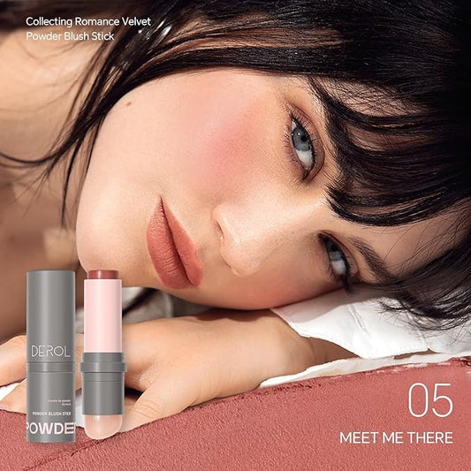 Cream to Powder Blush Stick, Built-In Jelly-like Silicone Makeup Applicator, Buildable & Blendable, Multi-use Blush Makeup Stick for Cheeks, Lips and Eyes, 05 MEET ME THERE