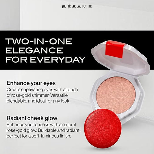 Besame Cosmetics Rose Gold Highlighter Refill - Fits Signature Compacts Post-2019, Shimmering Glow, Safe for Eyes