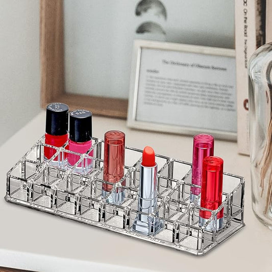 Amazing Abby - Glamour - 24-Slot Acrylic Lipstick Organizer, Lipstick Holder, Lip Gloss Holder, Cosmetic Storage Display, Perfect Storage Solution for Drawer and Vanity (Slot Size: 0.9" x 0.9")